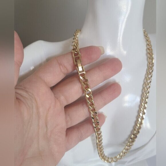 Classic Women's Unisex Chunky Luxury Gold Plated Chain Link Necklace 16" - Picture 4 of 8